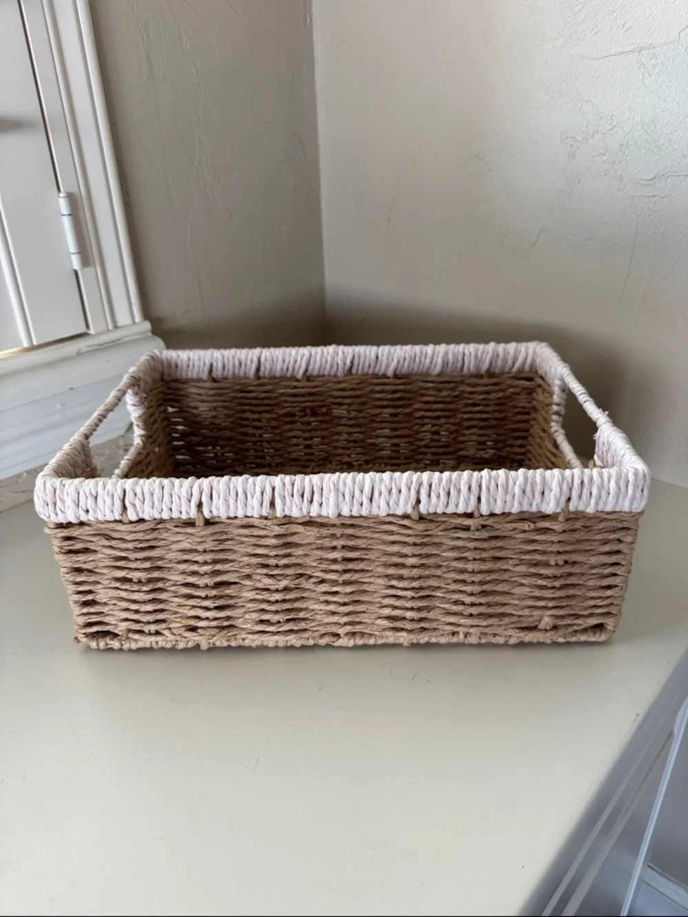 Woven Natural and Cream Rectangular Storage Basket